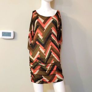 Lumi pink and green bohemian dress, S, flowy sleeves